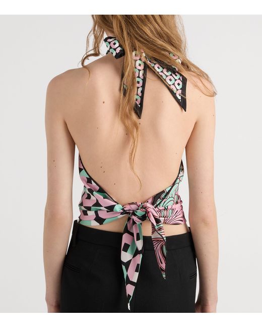 Prada White Silk Printed Halterneck Top