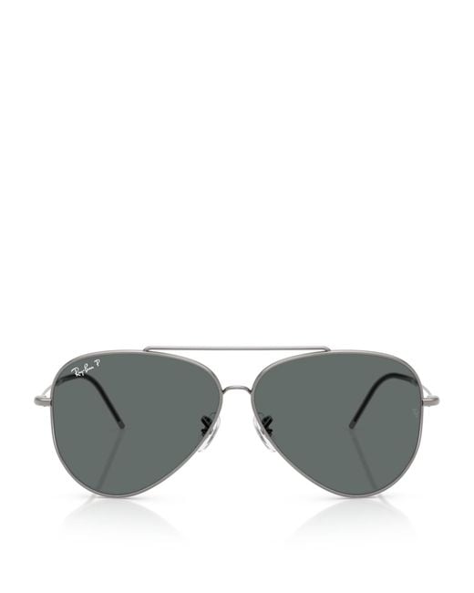 Ray-Ban Gray Metal Aviator Reverse Sunglasses