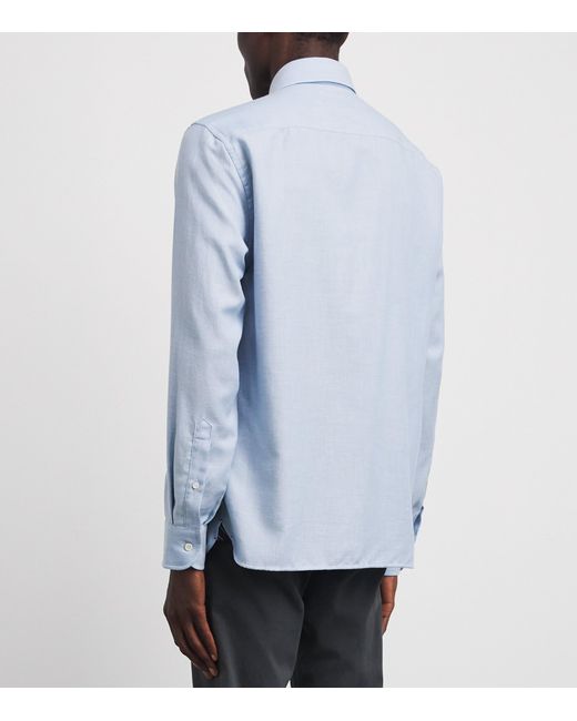 Jacob Cohen Blue Cotton-Cashmere Batavian Twill Embroidered Shirt for men