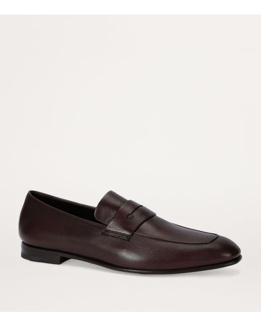 Zegna Brown Leather L'Asola Loafers for men