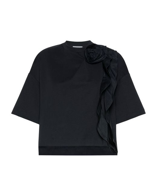 Max Mara Black Cotton Floral Appliqué T-Shirt
