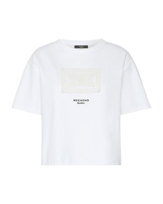 Weekend by Maxmara White Cotton Lace Applique T-Shirt