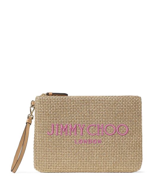 Jimmy Choo Natural Raffia Zip-Up Pouch
