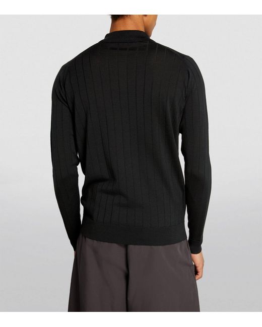John Smedley Black Merino Wool Long-sleeve Polo Shirt for men