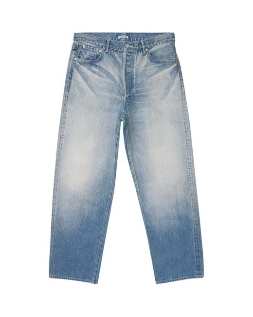 Auralee Blue Faded Selvedge Wide-Leg Jeans for men