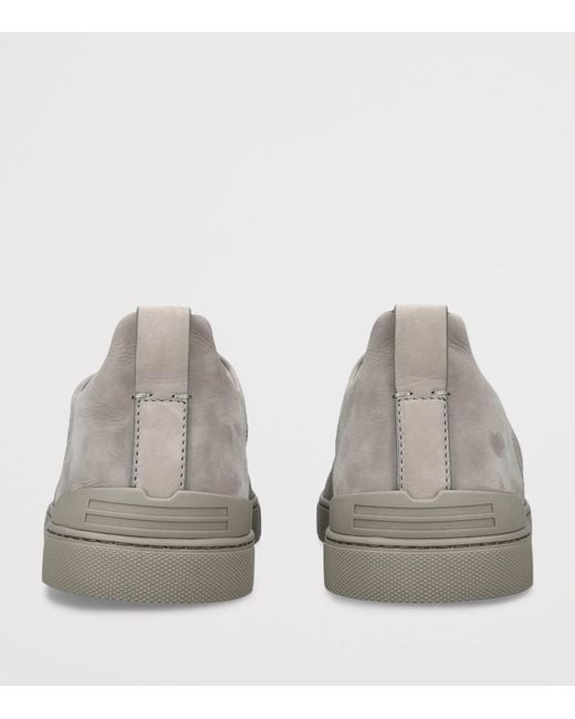 Zegna Gray Crocodile Leather Triple Stitch Secondskin Sneakers for men