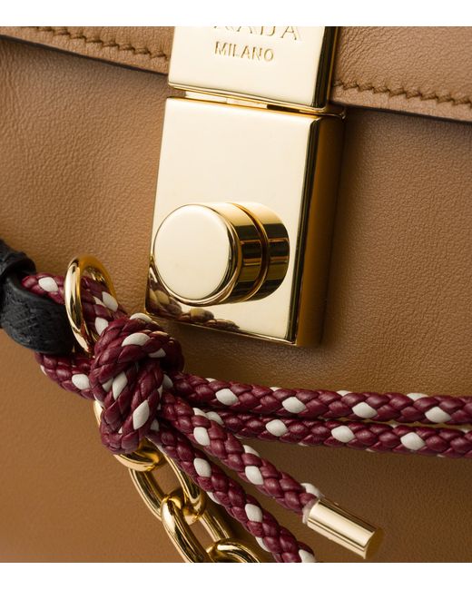 Prada Brown Large Leather Soft Sound Charm Shoulder Bag