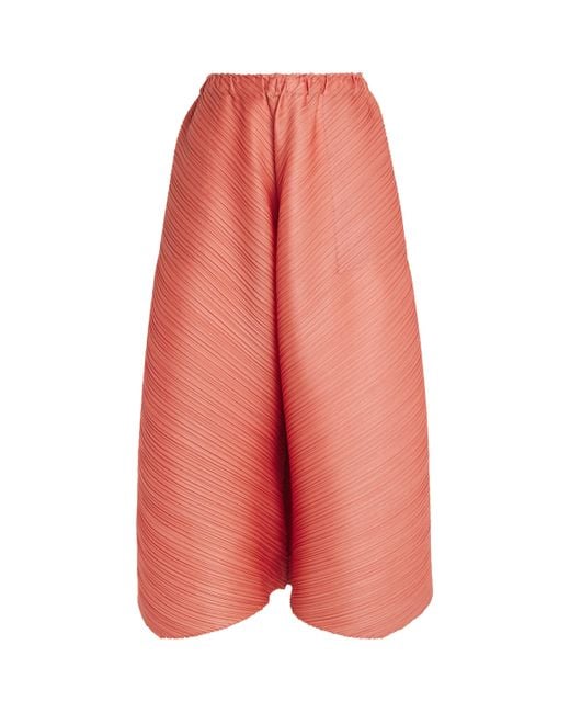 Pleats Please Issey Miyake Red Cropped Solar Flare Trousers