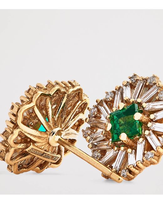 Suzanne Kalan Metallic Diamond And Emerald Flower Stud Earrings