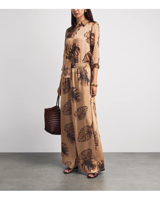 L'Agence Brown Satin Palm Leaf Dani Blouse