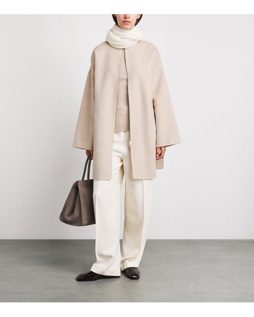 Fabiana Filippi Natural Merino Wool Sequin-Collar Coat