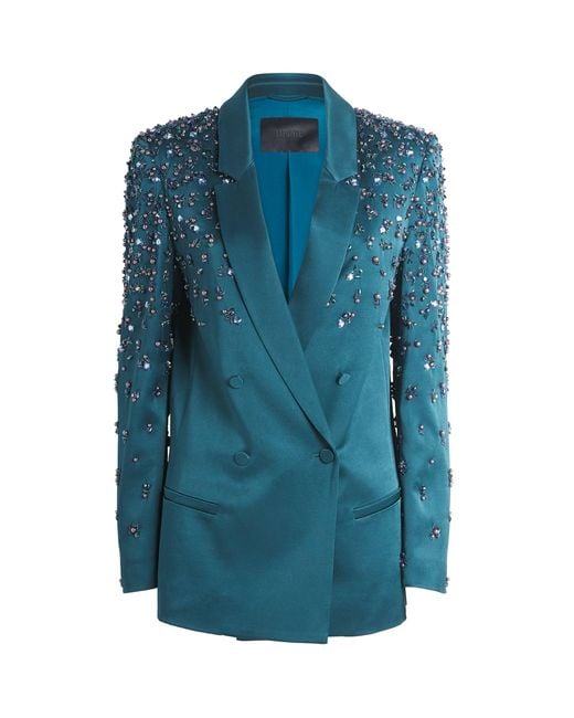 LAPOINTE Blue Satin Embellished Blazer