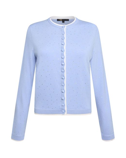 Maje Blue Wool-Blend Rhinestone-Embellished Cardigan