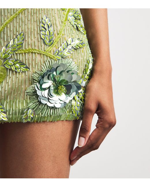 Rachel Gilbert Green Embellished Pierre Mini Dress