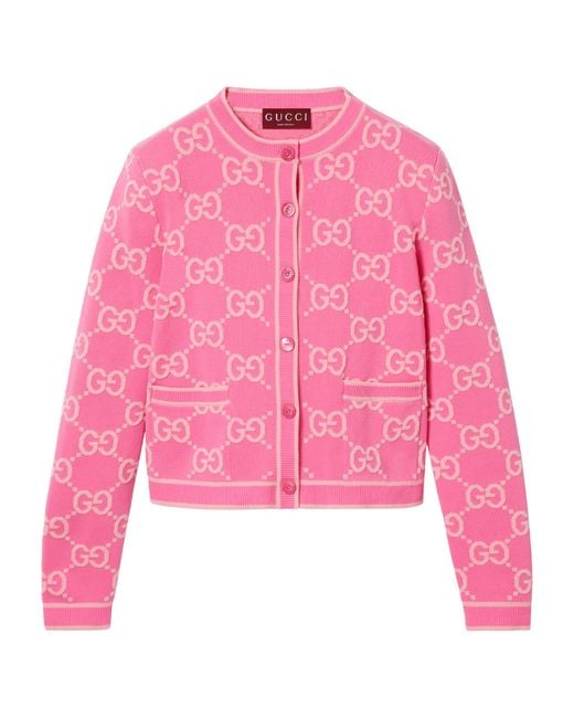 Gucci Pink Cotton Gg Supreme Print Cardigan