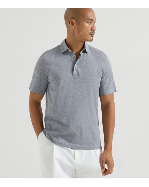 Brunello Cucinelli Gray Cotton Jersey Polo Shirt for men