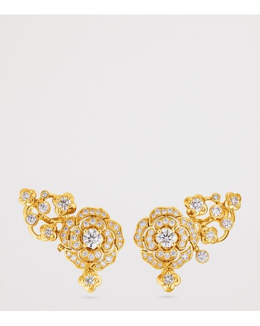Chanel Metallic And Diamonds Bouton De Camélia Crawling Earrings