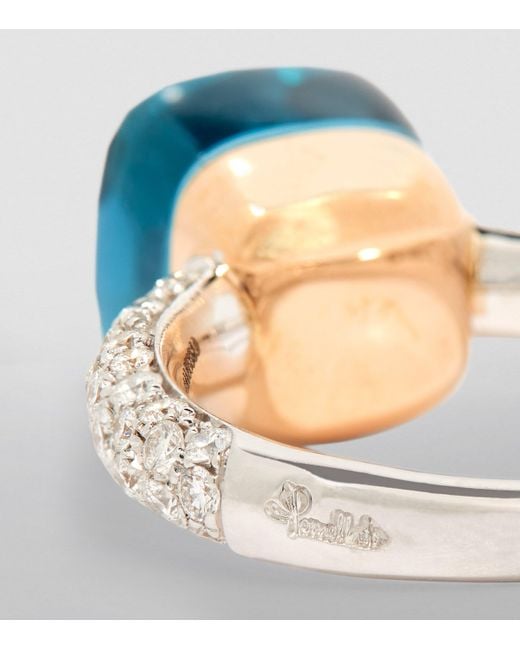 Pomellato Blue Mixed, Diamond, London Topaz And Nudo Ring