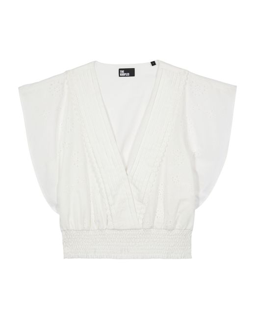 The Kooples White Smocked Broderie Anglaise Top
