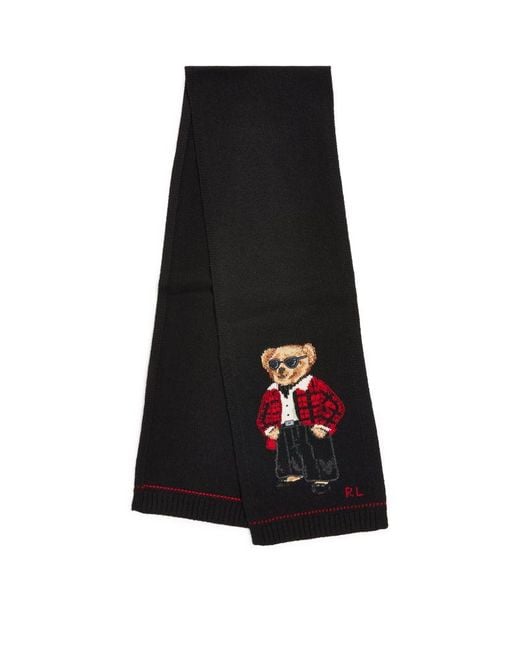 Polo Ralph Lauren Black Merino Wool-Blend Polo Bear Scarf