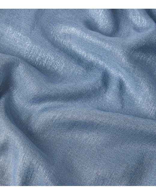 Brunello Cucinelli Blue Cashmere-Silk Blend Sparkling Scarf