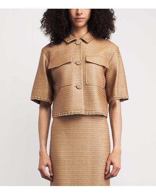 Lafayette 148 New York Natural Faux Raffia Cropped Overshirt