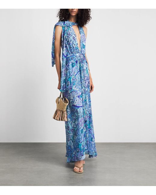 Rixo Blue Chiffon Alaina Maxi Dress