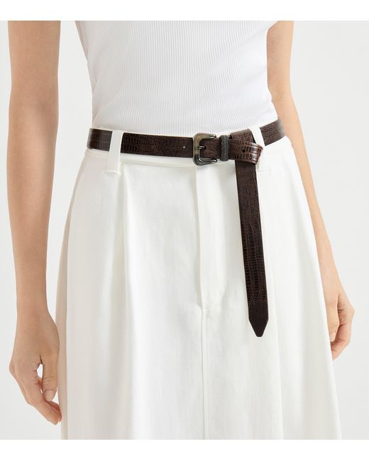 Brunello Cucinelli White Embossed Leather Belt