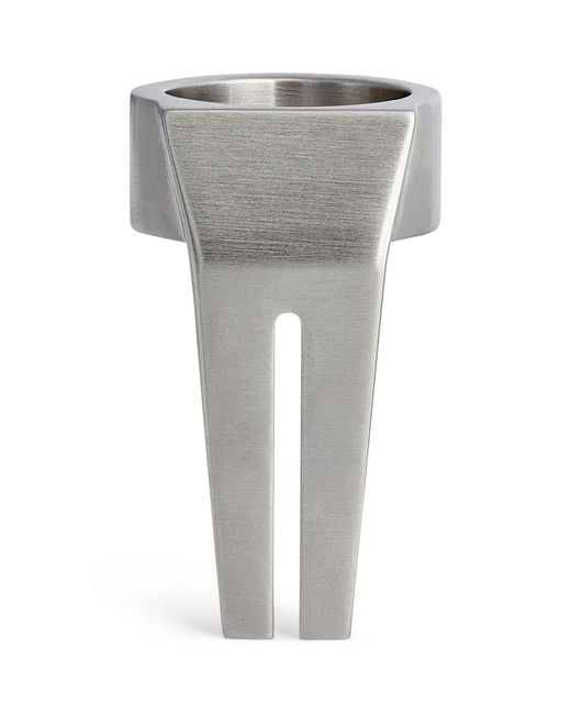 Rick Owens Gray Palladium-plated Open Trunk Ring for men