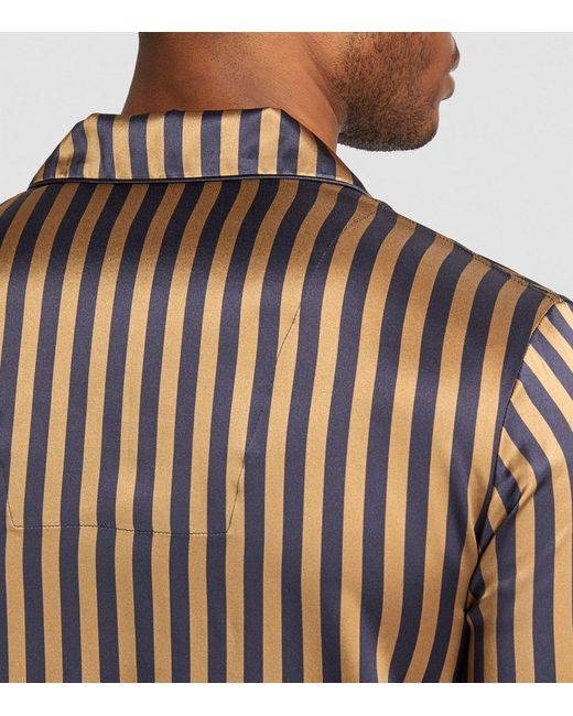 Derek Rose Blue Silk Striped Brindisi Pyjama Set for men