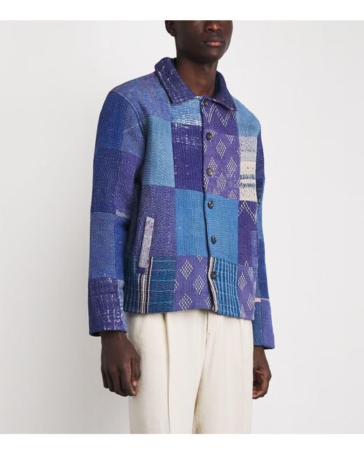 Kartik Research Blue Cotton Patchwork Jacket for men