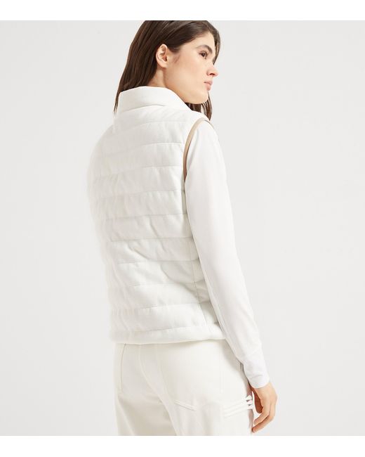 Brunello Cucinelli White Techno Cotton Piqué Logo Gilet