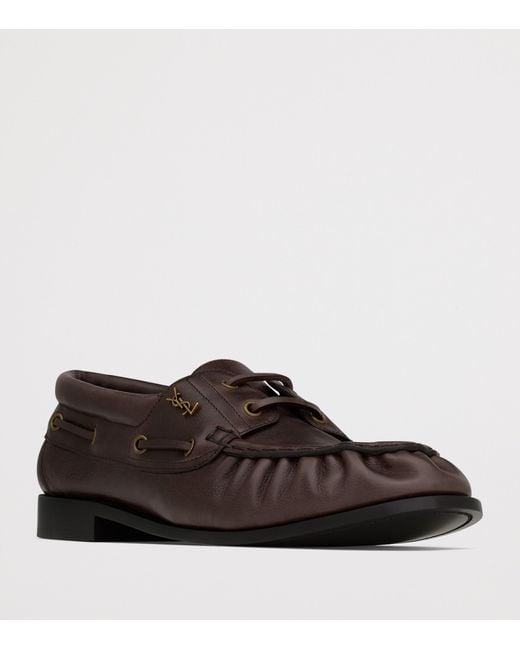 Saint Laurent Brown Leather Bateau Le Loafers for men