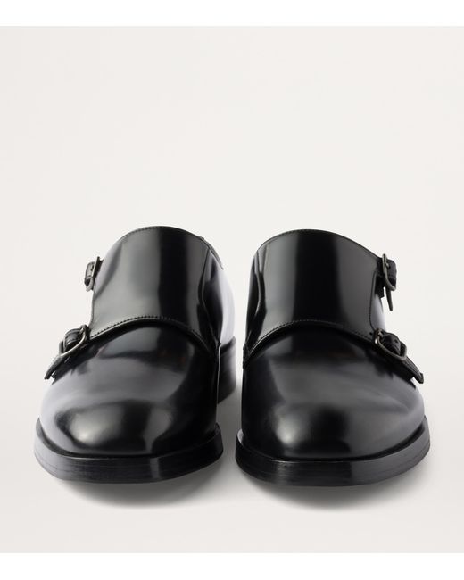 Prada Black Leather Double Monk Shoes for men