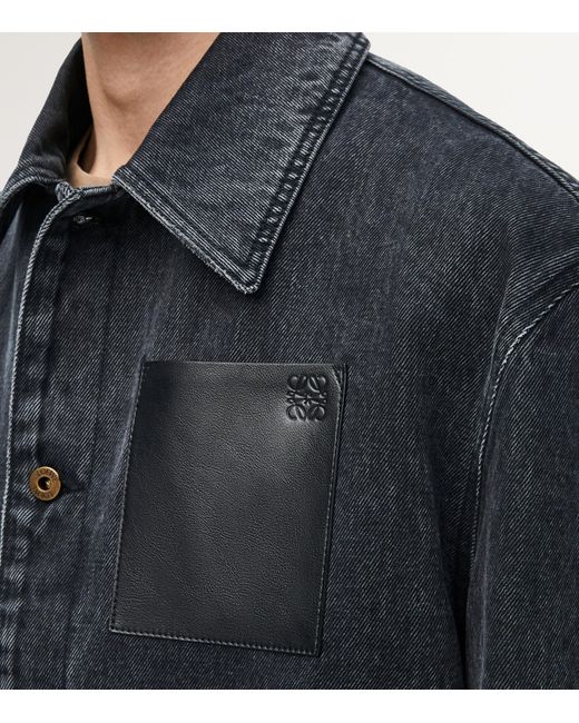 Loewe Blue Leather-Trim Denim Jacket for men