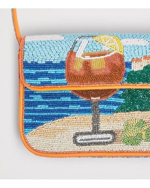 Staud Blue Beaded Tommy Shoulder Bag