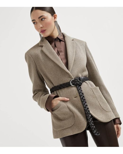 Brunello Cucinelli Brown Cotton-Blend Ribbed Blazer