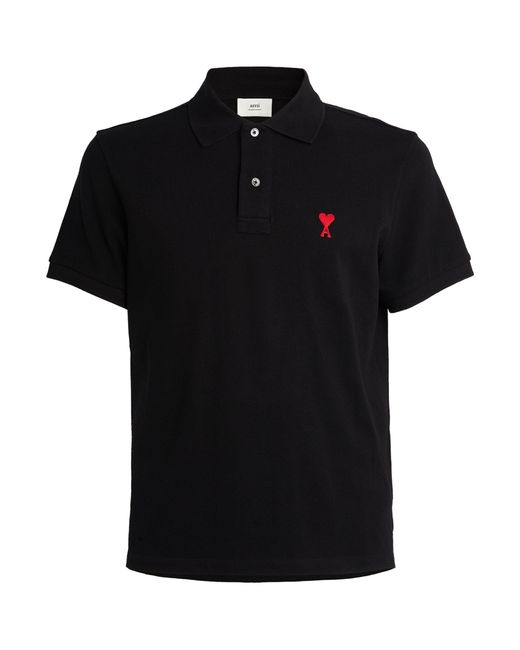 AMI Black Cotton Logo Polo Shirt for men