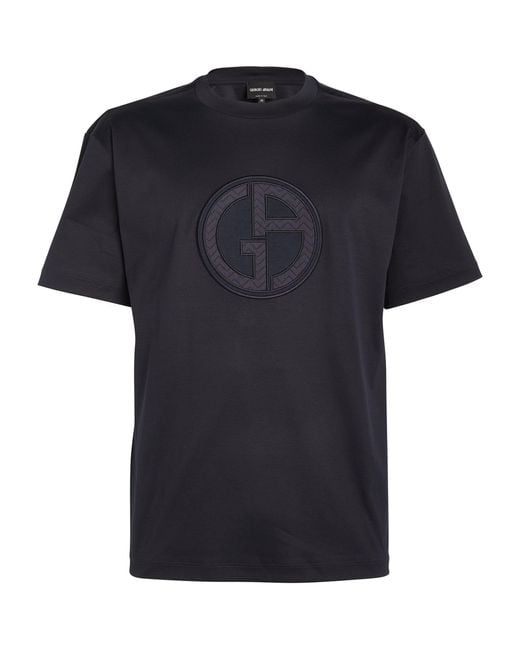 Giorgio Armani Black Logo-patch T-shirt for men