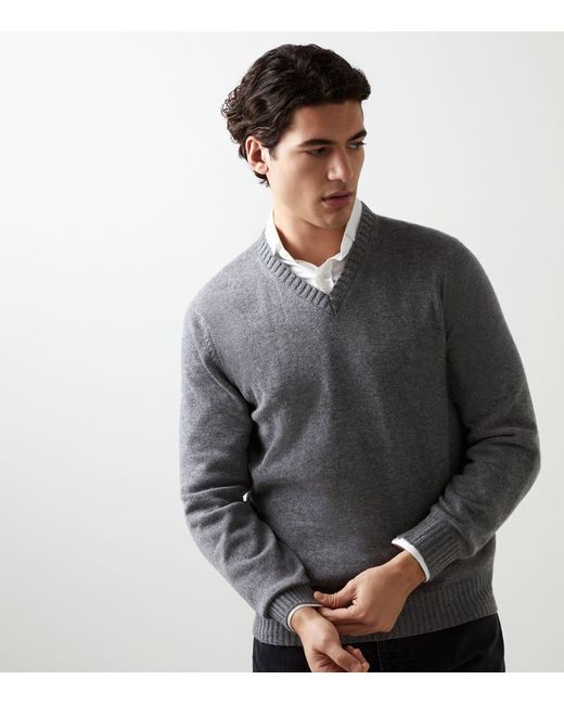 Brunello Cucinelli Gray Cashmere V-neck Sweater for men