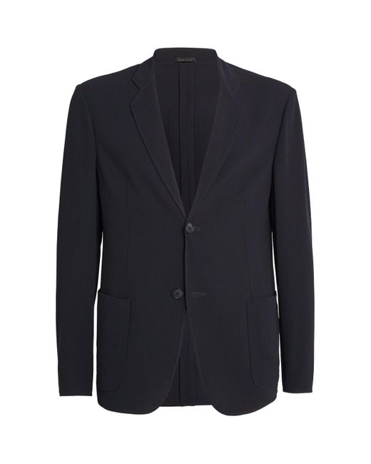 Giorgio Armani Blue Virgin Wool Canneté-Effect Blazer for men