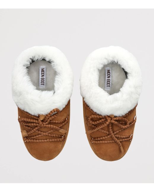 Moon Boot Brown Suede Shearling-Trim Evx Mules