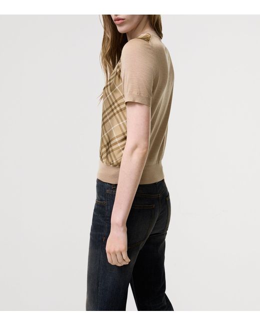 Burberry Natural Wool-Silk Check Panel T-Shirt