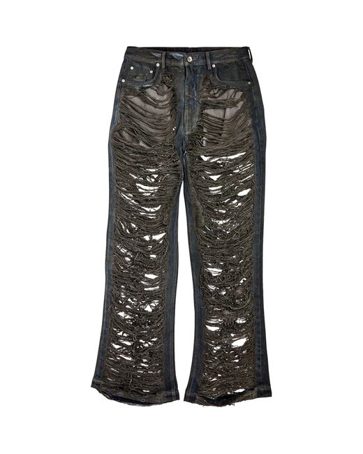 Rick Owens Gray Shredded Straight Jeans for men