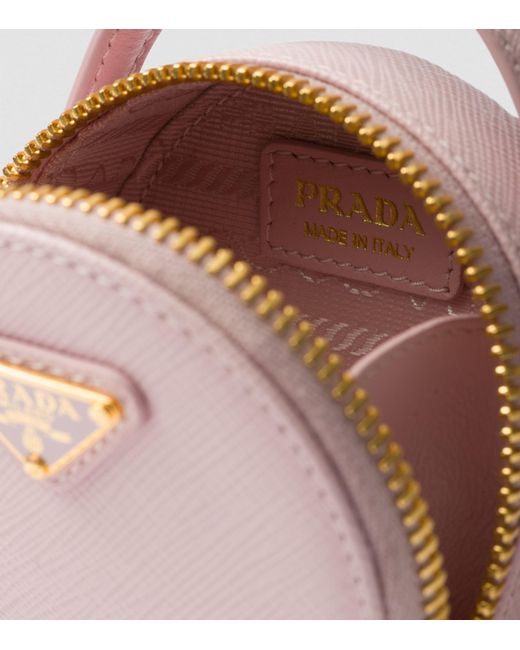 Prada Pink Saffiano Leather Circular Mini Pouch
