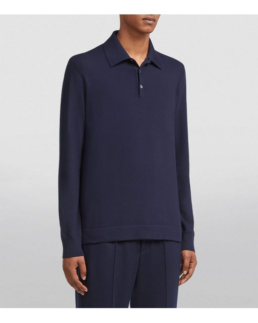 Zegna Blue 12milmil12 Wool Long-sleeved Polo Shirt for men
