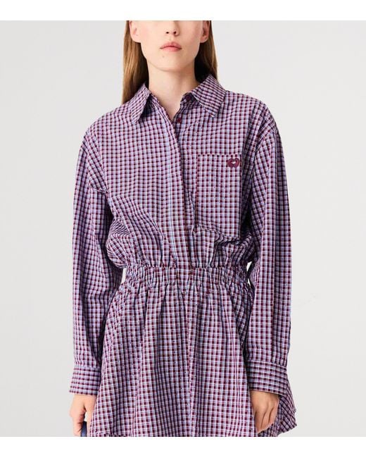 Maje Purple Cotton Check Mini Shirt Dress