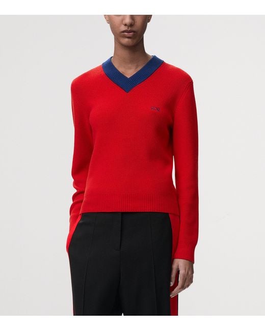 Loewe Red Cotton-Wool V-Neck Sweater