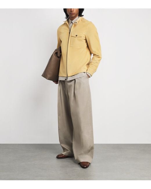 Isaia Natural Lamb Suede Zip-Up Overshirt for men