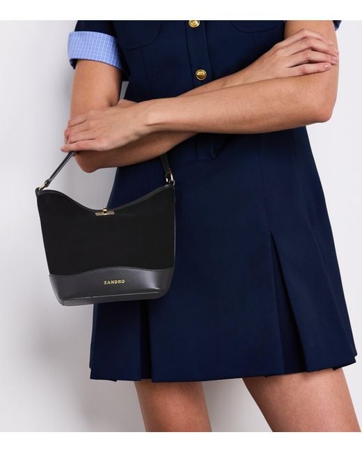 Sandro Black Mini Suede Tangoso Bucket Bag